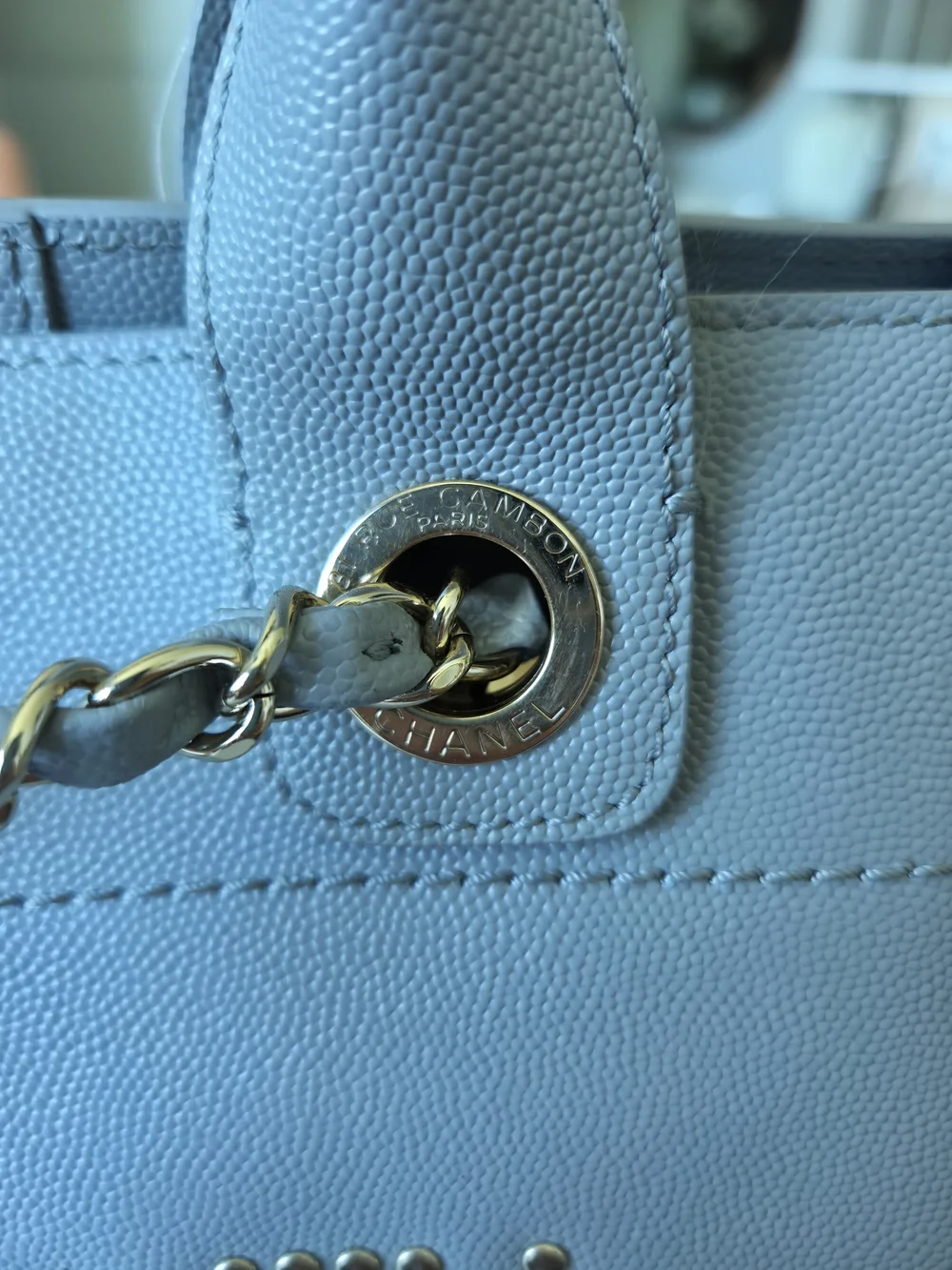 CHANEL gray studded